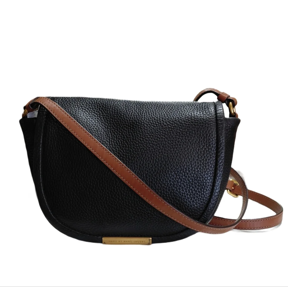 Marc Jacobs Black Pebbled Leather Crossbody Sadle Bag - Picture 1 of 12